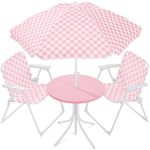 Best Choice Products Kids Picnic Table and Chair Set with Umbrella, 3-Piece Foldable Outdoor Table Set for Toddlers Ages 2-5, Patio Play Furniture, 70 lb Chair Capacity, 110 lb Table Capacity​ - Pink