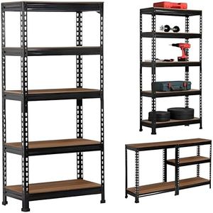 Planet 5 Tier Adjustable Shelf/Laminated Natural Iron Wall Shelf/Wooden Display Shelf/Home and Kitchen/Shoe Organizer (Brown)