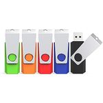 64GB USB Flash Drive 5 Pack USB Stick, KEXIN USB 2.0 Stick Swivel Memory Stick 64 GB USB Drive Metal Cap Pen Drive with LED Light Thumb Drive for Data Storage (Black, Green, Blue, Red, Orange)