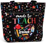 84hoods Large Tote Bag for Women Teacher. Aesthetic Shoulder Bag Gift for Teacher. Waterproof Work Grocery Bag 15 inch with Pockets and Zipper. Made to Teach.