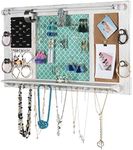 Large Rustic Wall Mounted Jewelry Organizer: 28"x16" Shabby Chic Jewelry Box Alternative Hanging Jewelry Organizer for Earings Necklaces Bracelets Accessories Bangles and Ring Holder (White)