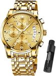 OLEVS Watches for Men Gold Watch Stainless Steel Big Face Wrist Water Resistant Watch for Men Metal Band Bracelet Original Luxury Chrono Classy Large Gold Face Watches with dates Chronograph Analog Waterproof Adjustable relojes para hombres