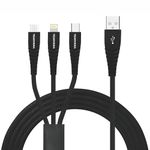 TexoVera 3 in 1 Cable Nylon Duo Jean Braided Fast Rapid Super charging cable for Micro USB, i phone & Type C Black 1.2M 3in1 charging cable car multi charger cable (Not for Data Transfer)