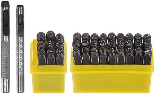 HARFINGTON 36pcs Metal Stamping Kit 3/16" (5mm) (A-Z, 0-8, "&" Symbol) Steel Letter Punch Press Tool with Hole Punch to Stamp on Metal, Plastic, Wood, Leather, Black