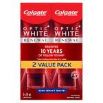 Colgate Optic White Renewal Toothpaste, 70 mL (Pack of 2), High Impact White, Contains 3% Hydrogen Peroxide, Removes 10 Years of Yellow Stains, Enamel Safe, Sugar Free, Gluten Free, & Vegan