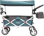 Creative Outdoor Distributor Push and Pull Double Stroller for Toddlers & Kids with Removable Canopy and Seat Belt Harnesses, Collapsible Folding Garden Cart, Adjustable Handle, Beach Wagon (Teal)