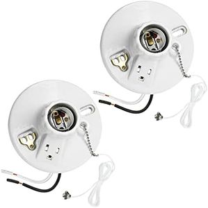 DEWENWILS Light Socket with Grounded Outlet, Porcelain Pull Chain Light Fixture, E26/E27 Base, 2 Pack, UL Listed