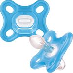 MAM Comfort All-Silicone Soothers 0-3 Months (Pack of 2), Soft and Light soother, Premature and Newborn Essentials, with Self Sterilising Travel Case, Blue