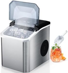 Ice Maker with Self-Cleaning Function, Crystal Clear Bullet Ice Cubes,12KG/24H Portable Ice Machine,1.5 L Water Tank,9 Cubes in 6 Mins,with Ice Scoop and Basket for Home, Kitchen,Office, Bar & Party