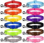 Uteuvili 12 PCS Breakaway Cat Collars with Bell Colorful Soft Safety Buckle Cat Collars Adjustable Breakaway Kitten Collars Safety Collars for Cats, 7 in-11 in