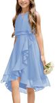 Galawaqe Kids A-Line Halter Neck Chiffon Junior Bridesmaid Dresses Fancy Girl Dress Wedding Elegant Party Gown 5-14 Years, Blue, 13-14 Years