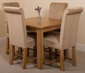 Oslo 90 x 90 cm Oak Small Dining Table and 4 Chairs Dining Set with Washington Beige Fabric Chairs