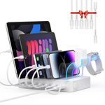 SooPii 60W/12A 6 Port Charging Station for Multiple Devices, PD 20W USB C Fast Charging for lPhone 14/13/12,6 Short Cables Included, 2 in 1 Holder,for Phones,Tablets and Others
