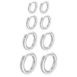 PABBEU 4 Pairs Small Silver Hoop Earrings for Women S925 Sterling Silver Huggie Hoop Earrings Tiny Cartilage little Mini Silver Small Hoop Earrings for Women Girls Jewelry 8mm 10mm 12mm