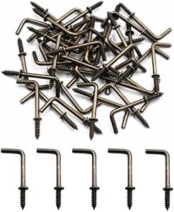 IDEALSV Antique Brass 1 Inch 1 Shape Screw Hooks L Shape Hooks Vintage Bronze 7 Shape Right Angle Medal Hooks (80 Pack)