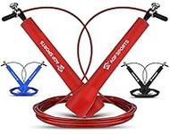 AQF Speed Skipping Rope for Fitness with Non-Slip Plastic Handles & Tangle Free Steel Wire Jump Rope Adjustable 3-meter length for Crossfit Training (Red)