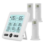 Indoor Outdoor Thermometer with 3 Wireless Sensors, Digital Hygrometer Thermometer, Temperature Humidity Monitor Meter with LCD Backlight, Wireless Thermometer for Home, Office, Bedroom, White