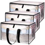 Yafe 3 Pack Large Clothes Storage Boxes with Lids, 91L Transparent Capacity Storage Bags Storage Organiser Moving Bags Packing Boxes for Moving House Clothes Bedding Duvet Toys Storage(91L)