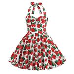 Girls' Dresses 40s 50s Vintage 1950s Rockabilly Kids Summer Sleeveless Halter Bowknot A-line Pleated Swing Wedding Bridesmaid Birthday Party Evening Prom Flower Girl Dress Strawberry 4-5 Years