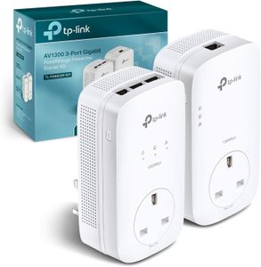 TP-Link AV1300 Powerline Adapter Kit – 3 Gigabit Ports, Passthrough, MIMO