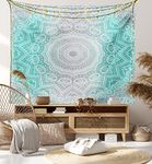 Ambesonne Grey and Turquoise Tapestry, Primitive Essence and Universe Harmony Mandala Ombre Art, Wide Wall Hanging for Bedroom Living Room Dorm, 60" X 40", Blue Yellow