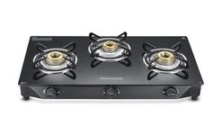 Eleenova Reflex Advanced Teknotuf Superior Glass 3 Burner LPG Gas Stove | Black | Tri-Pin Brass Burner | Spill Proof | Ergonomic Knobs (3 Burner)