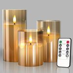 Amazon Basics Flameless LED Candles with Remote Controller & Timer | Golden Acrylic Fiber Glass | Set of 3 | (Golden)