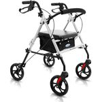 Kosmocare Folding Rollator Walker with Seat & Removable Back Support | Walker for Old People with Wheels | Lightweight Walkers for Seniors | Medical Walker for Old People (Silver)