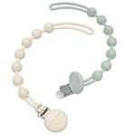 Cuddle Campus Silicone Pacifier Clip Holder with One Piece Design, Pack of 2 Soft Flexible Binky Clips with Texture for Baby Boy and Girl(Sage+Buttercream)