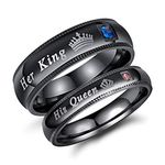 2pcs Set of His and Her Matching Promise Rings for Couples Black Stainless Steel His Queen & Her King Wedding Engagement Annivesary Bands Couples Rings Anniversary Valentine's Jewelry Gifts, Stainless