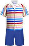 Allan Costume Shirt Men's 80s Rainbow Striped Hawaiian Casual Beach Short Sleeve Halloween Cosplay Costume