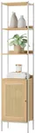 VASAGLE 6-Tier Bookcase, Bookshelf with Rattan-Like Door, Boho Style, Freestanding 15.7-Inch Wide Storage Shelf, Metal Frame, Adjustable Shelf, for Living Room, Oak Beige and Pearl White ULLS122W57