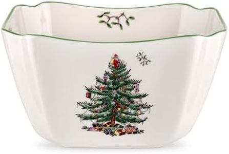 Spode Christmas Tree Square Bowl - Small 6.75-Inch Candy Dish for Home and Office Décor, Perfect for Serving Dried Fruit, Nuts, Appetizers, and More, Decorative Bowl Made from Fine Porcelain