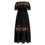 IDOPIP Mexican Dresses for Women Traditional Embroidered Long Maxi Dresses Boho Floral Ethnic Lace Off Shoulder Gowns Sleeveless Summer Casual Beach Holiday Sundress for Cinco de Mayo Black - Lace XXL