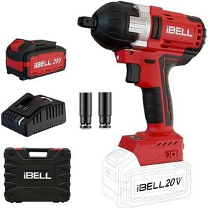 IBELL BW20-50, 20V, 1/2" Box End Brushless Cordless Impact Wrench Kit, 500Nm Max Torque, 2200 RPM, 3200 IPM, 4.0Ah Battery, Impact Sockets, Fast Charger & BMC Box.