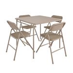 COSCO Premium 5-Piece Fabric Folding Chair & Classic 34" Vinyl Card Table Set, Tan