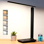 LED Portable Cordless Desk Lamp Rechargeable with 4000mAh Battery Dimmable Touch Controls with 5 Brightness Levels and 5 Colors (Black)