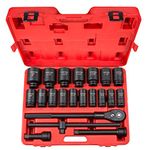 TEKTON 48995 3/4 in. Drive Deep Impact Socket Set, Inch, Cr-Mo, 7/8-Inch - 2-Inch, 22-Piece