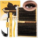 QUEWEL DIY Lash Extension Kit 320Pcs 80D+100D Fluffy Cluster-Lashes Mix 12-18mm Thick Eyelash-Clusters Bond and Seal Lash Kit and Lash Tweezers Easy DIY at Home(80D+100D Fluffy Kit)