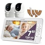 Comfyer 7" HD Split-Screen Baby Monitor with 2 Cameras, Video Baby Monitor with Camera and Audio, Flexible Bracket, Non-WiFi, VOX Mode, 2 Way Audio, Remote PTZ, Auto Night Vision