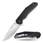 DURATECH Folding Pocket Knife, 3-1/4" Satin 8CR13MOV Blade, Black Wavy Grain G10 Handle with Liner Lock Knife For EDC