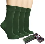 Hugh Ugoli Women's Rayon Thin Crew Socks for Dress Business & Trouser, Seamless Toe, 4 Pairs in Gift Box, Army Green, Shoe Size: 5-8