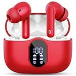 Wireless Earbuds, Bluetooth 5.3 Headphones In Ear with 4 ENC Noise Cancelling Mic, LED Display New Bluetooth Earbuds Mini Deep Bass Stereo Sound, 36H Playtime, Wireless Earphones IP7 Waterproof, Red