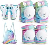 SULIFEEL Rainbow Unicorn Knee Pads for Kids Knee Elbow Pads Wrist Guards with Drawstring Bag Adjustable Protective Gear Set for Girls Boys Roller Skating Bike Scooter Gradient Colors Small