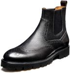 Jepsengord Men's Chelsea Boots Genuine Leather Dress Boots Wingtip Brogue Formal Casual Boots Ankle for Men, Black, 10.5