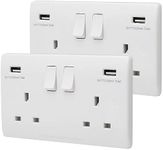 2 Gang 13amp Double Switched Socket UK Plug USB Charging Wall Outlet Pack of 2 USBW2-HE