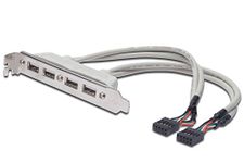 DIGITUS USB 2.0 Slot bracket - 0.25 m - 2x IDC (10-pin) (Bu) to 4x USB A (Bu) - 480 Mbit/s - USB compatible - Beige