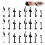 ZS 20G Spike Nose Rings Studs, 18G Stainless Steel Spike Stud Earrings, 16G Septum Lip Rings Cartilage Tragus Helix Piercing for Women Men (24pcs 16g black lip ring)