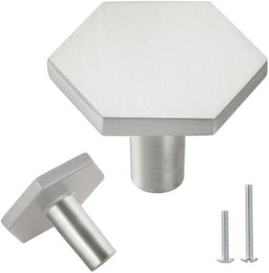 Vandicka Lot de 4 boutons de meubles et vis - Argent mat - Poignées de porte hexagonales - Pour armoire de cuisine, commode, armoire - 35 x 26 mm
