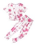 Arshiner Girls Clothing Sets 2 Pieces Tie Dye Outfits Short Sleeve Twist Front Tops and Pants Trendy Sport Tracksuits Sweatsuits